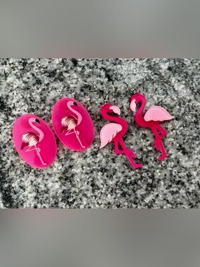 Pink Flamingo Acrylic Earrings Duo - Hot Pink & Light Pink